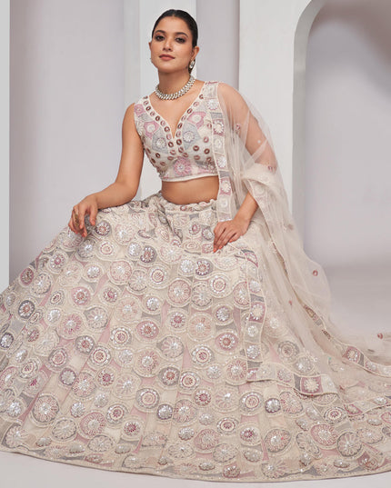 White Soft Net Embroidered Wedding Lehenga Choli