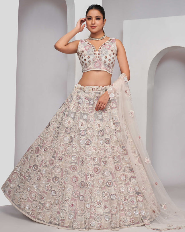White Soft Net Embroidered Wedding Lehenga Choli