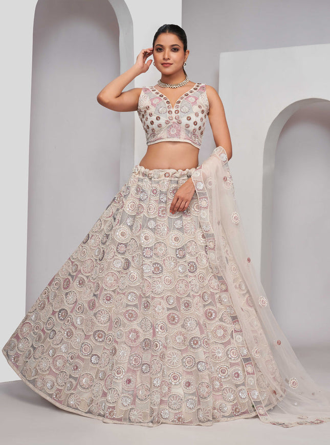 White Soft Net Embroidered Wedding Lehenga Choli