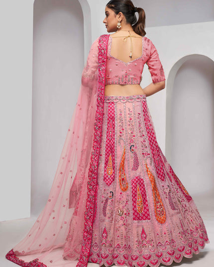 Pink Silk Embroidered Wedding Lehenga Choli