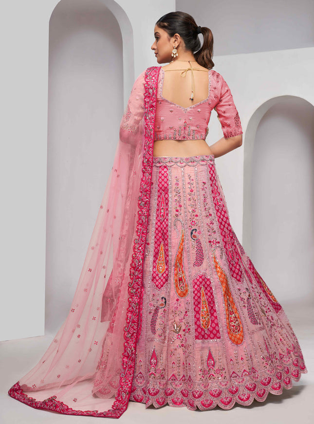 Pink Silk Embroidered Wedding Lehenga Choli