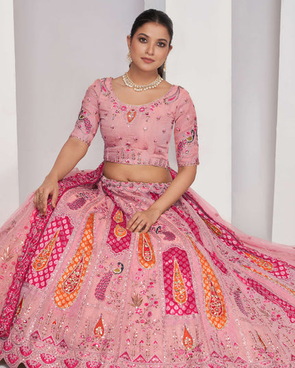 Pink Silk Embroidered Wedding Lehenga Choli