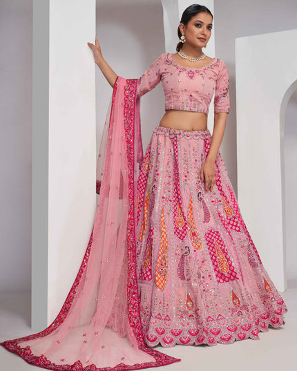 Pink Silk Embroidered Wedding Lehenga Choli