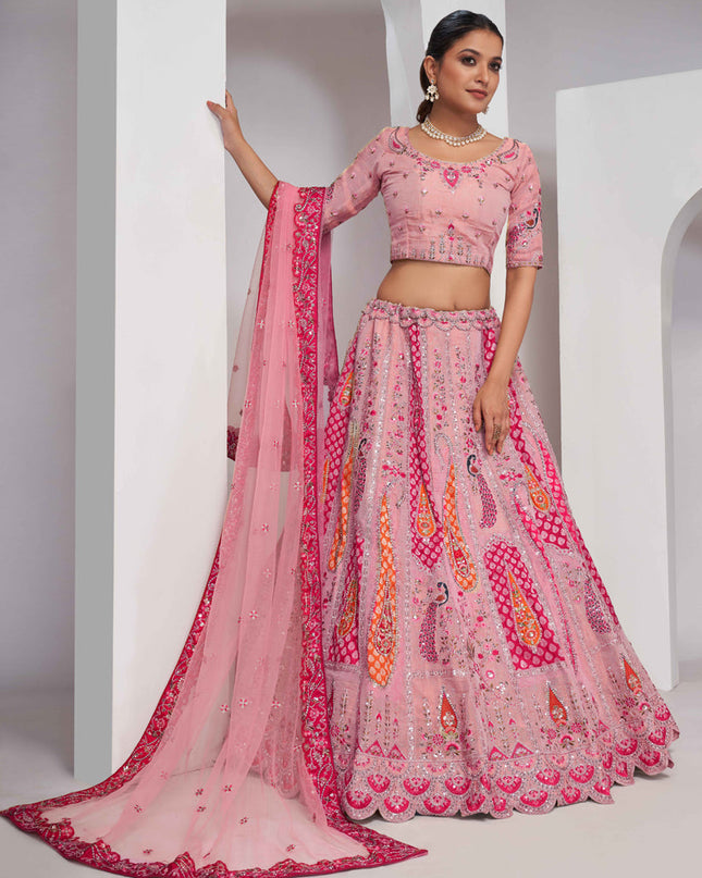 Pink Silk Embroidered Wedding Lehenga Choli