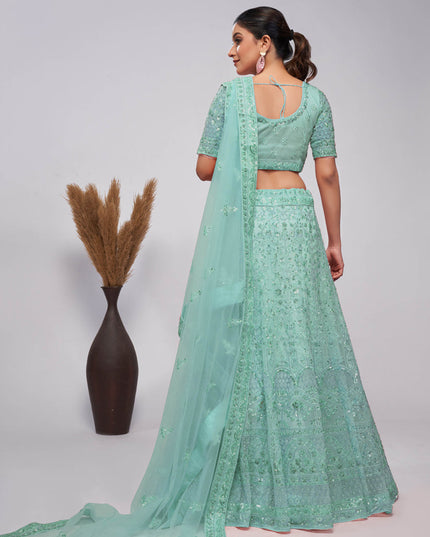 Mint Green Soft Net Embroidered Wedding Lehenga Choli