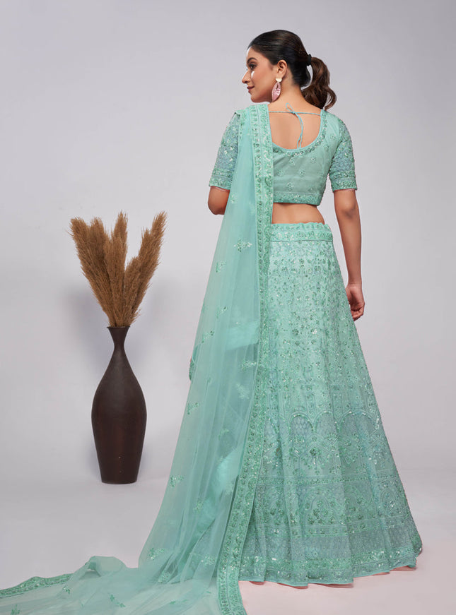 Mint Green Soft Net Embroidered Wedding Lehenga Choli