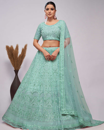 Mint Green Soft Net Embroidered Wedding Lehenga Choli