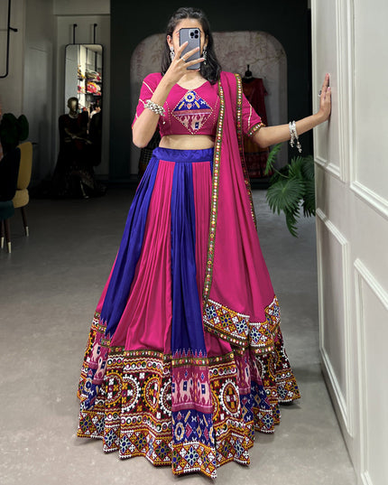 Rani Pink and Violet Rayon Gamthi Work Navratri Specials Chaniya Choli