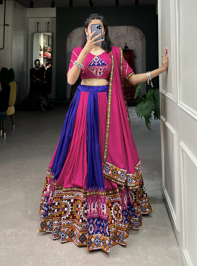 Rani Pink and Violet Rayon Gamthi Work Navratri Specials Chaniya Choli