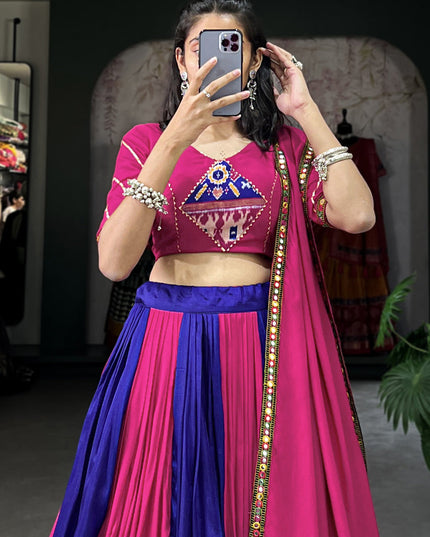 Rani Pink and Violet Rayon Gamthi Work Navratri Specials Chaniya Choli