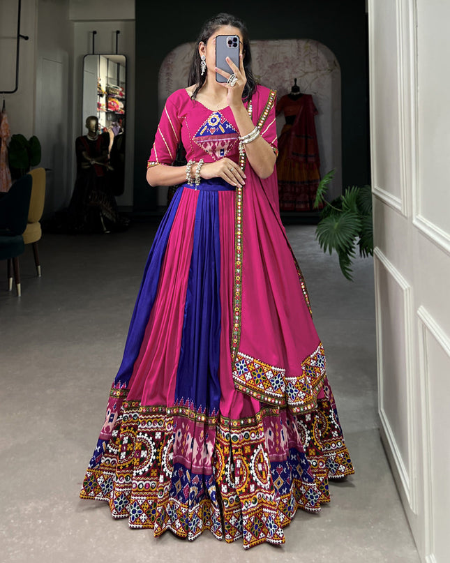 Rani Pink and Violet Rayon Gamthi Work Navratri Specials Chaniya Choli