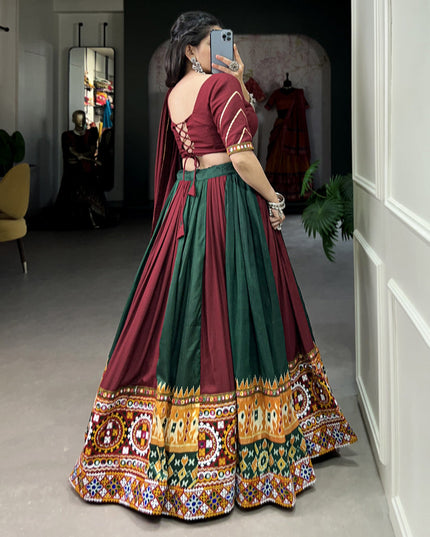 Maroon and Pine Green Rayon Gamthi Work Navratri Specials Chaniya Choli