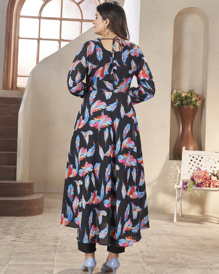 Black Georgette Printed Readymade Anarkali Suit