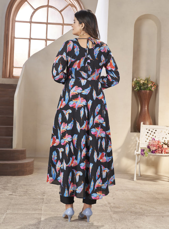 Black Georgette Printed Readymade Anarkali Suit