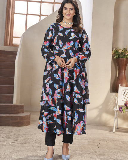 Black Georgette Printed Readymade Anarkali Suit