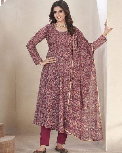 Maroon Georgette Printed Readymade Anarkali Suit