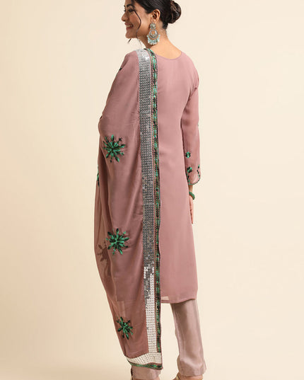 Light Brown Faux Georgette Embroidered Pant Kameez Suit