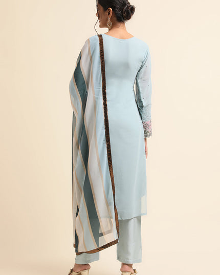 Sky Blue Faux Georgette Embroidered Pant Kameez Suit