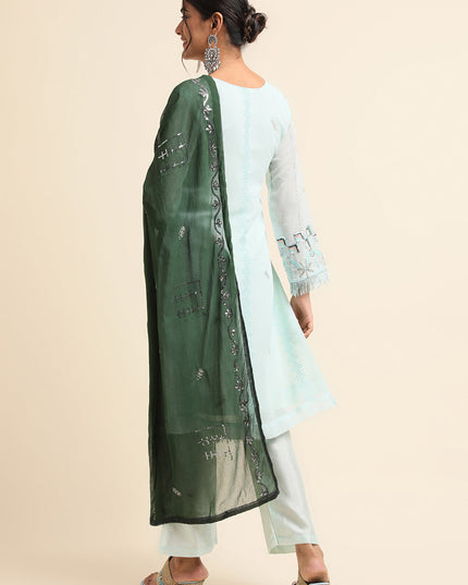 Sky Blue Faux Georgette Embroidered Pant Kameez Suit