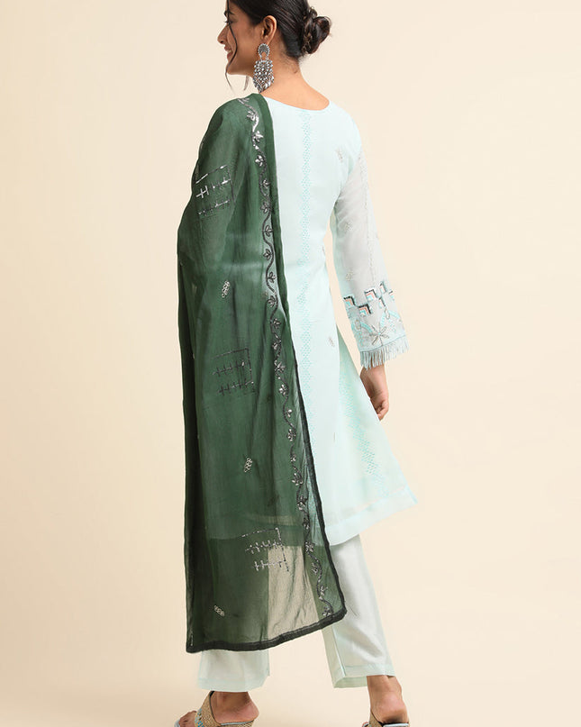Sky Blue Faux Georgette Embroidered Pant Kameez Suit