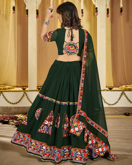 Pine Green Georgette Gamthi Work Chaniya Choli