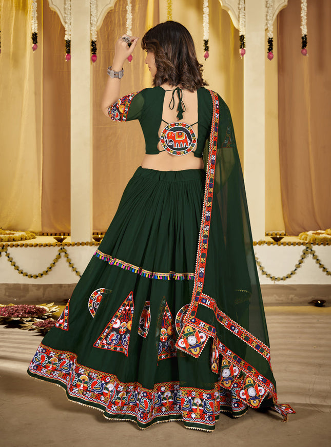 Pine Green Georgette Gamthi Work Chaniya Choli