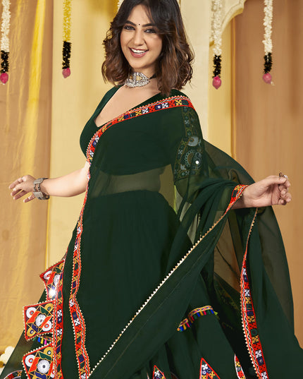 Pine Green Georgette Gamthi Work Chaniya Choli