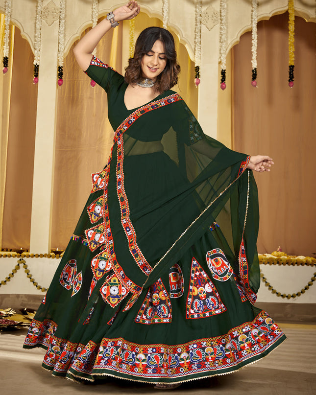 Pine Green Georgette Gamthi Work Chaniya Choli