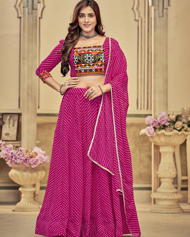 Magenta Georgette Gamthi Work Chaniya Choli
