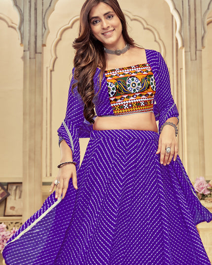 Purple Georgette Gamthi Work Chaniya Choli