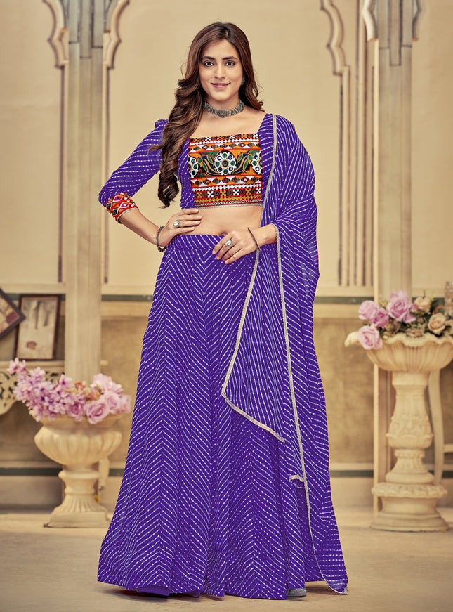 Purple Georgette Gamthi Work Chaniya Choli