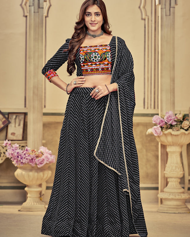 Black Georgette Gamthi Work Chaniya Choli