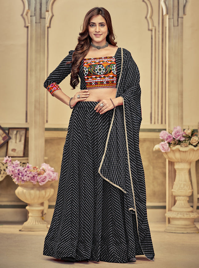 Black Georgette Gamthi Work Chaniya Choli