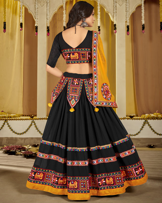 Black Georgette Gamthi Work Chaniya Choli