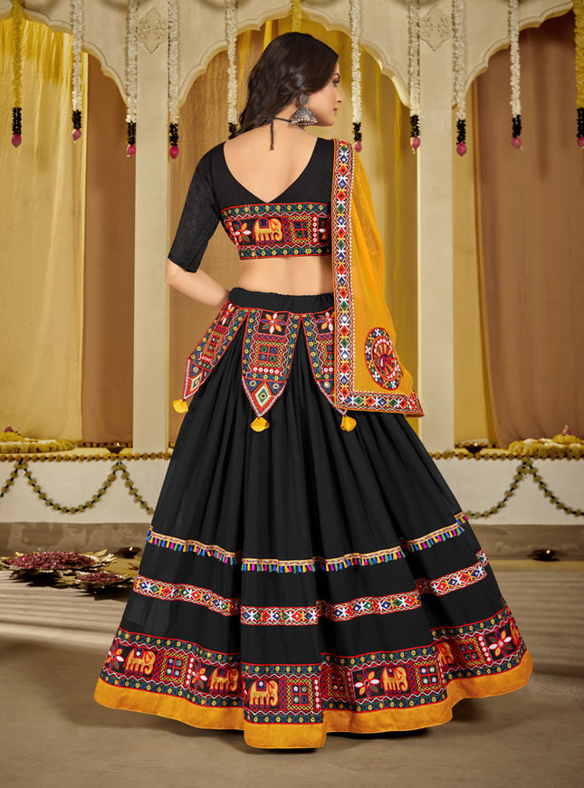 Black Georgette Gamthi Work Chaniya Choli