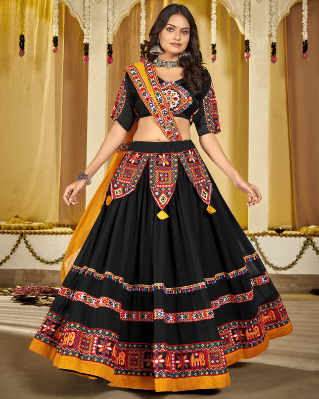 Black Georgette Gamthi Work Chaniya Choli