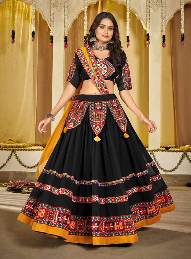 Black Georgette Gamthi Work Chaniya Choli