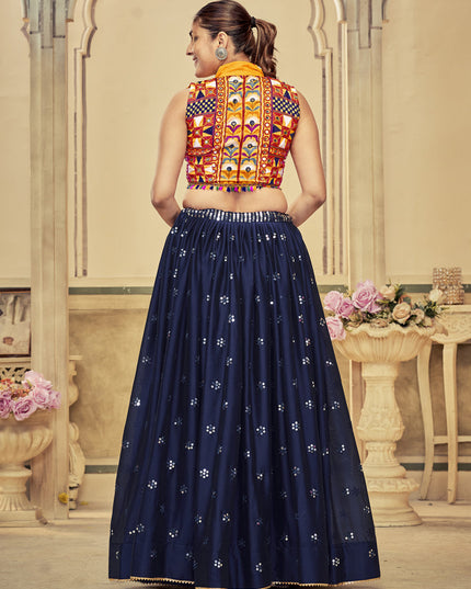 Midnight Blue Silk Embellished Chaniya Choli