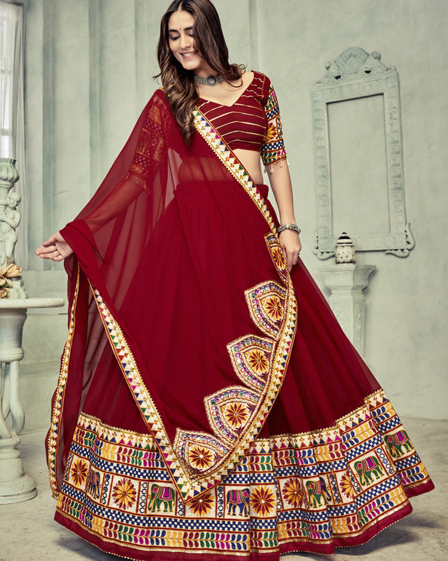 Maroon Georgette Gamthi Work Chaniya Choli