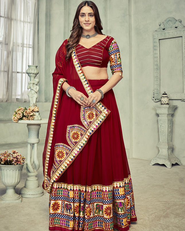 Maroon Georgette Gamthi Work Chaniya Choli