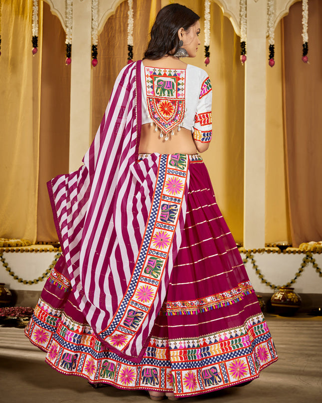 Magenta Georgette Gamthi Work Chaniya Choli