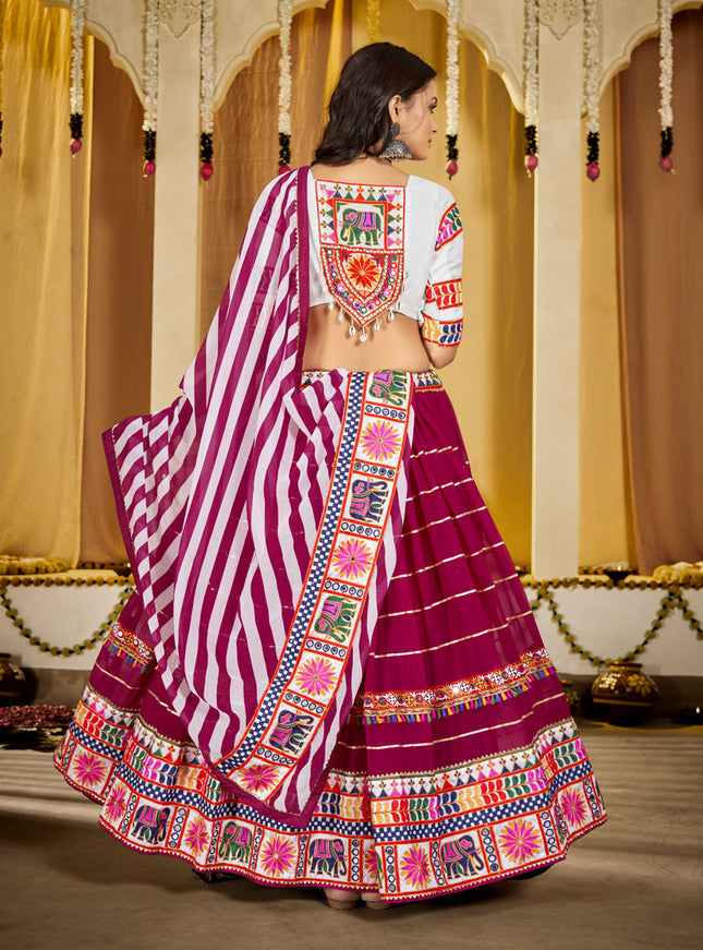 Magenta Georgette Gamthi Work Chaniya Choli