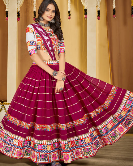 Magenta Georgette Gamthi Work Chaniya Choli