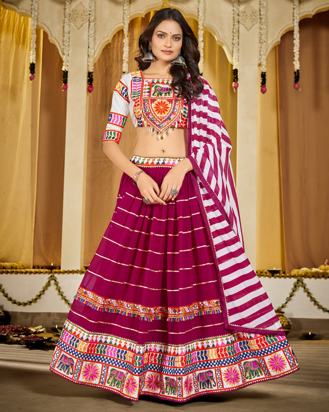 Magenta Georgette Gamthi Work Chaniya Choli