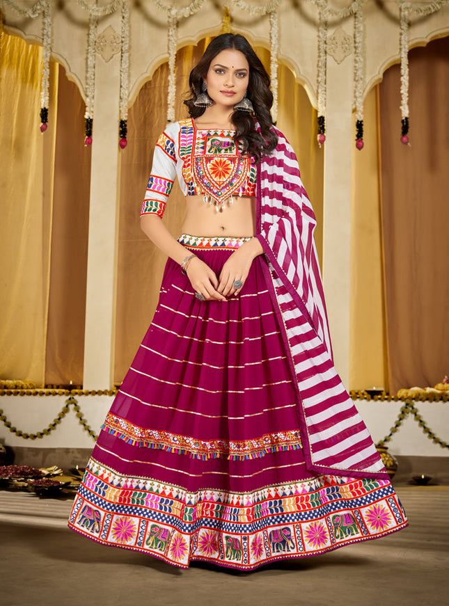Magenta Georgette Gamthi Work Chaniya Choli