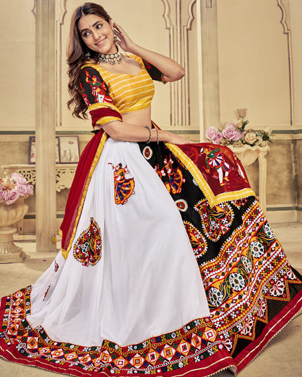 Multicolor Art Silk Gamthi Work Chaniya Choli