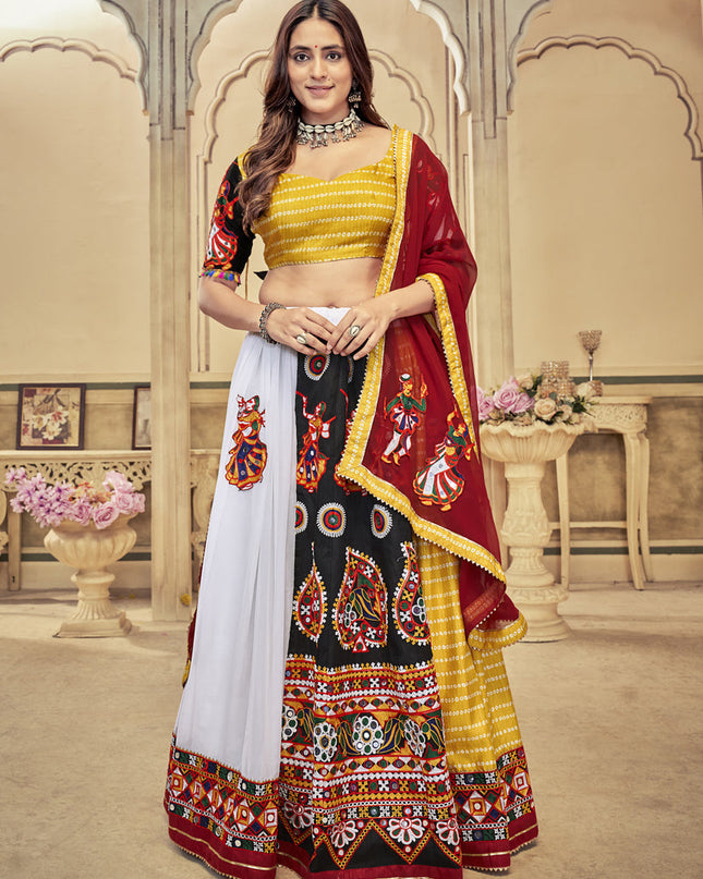 Multicolor Art Silk Gamthi Work Chaniya Choli