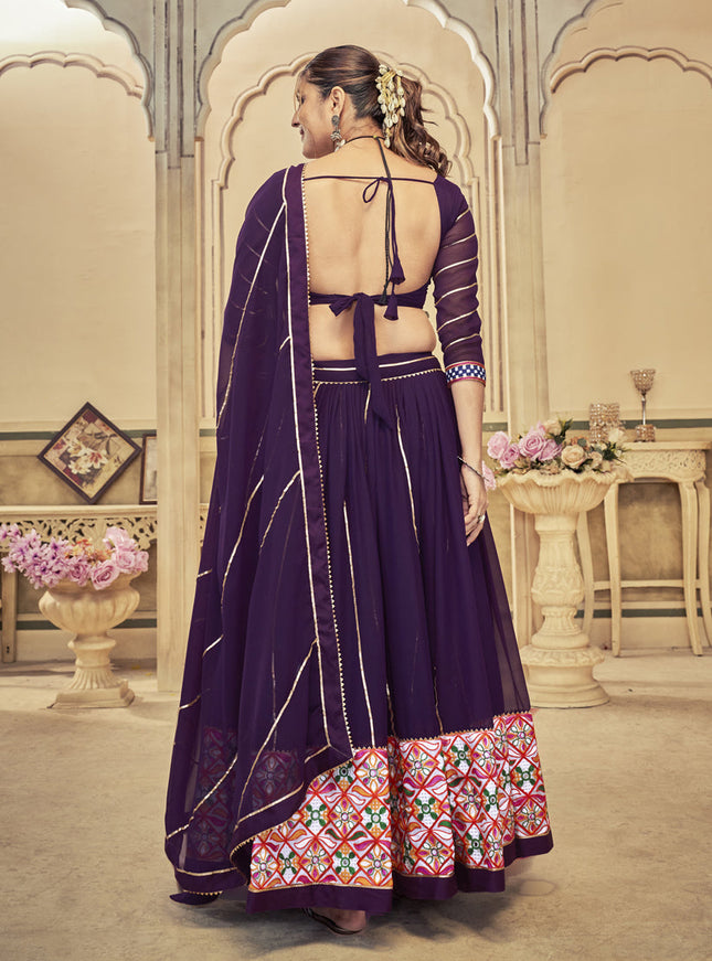 Purple Georgette Gamthi Work Chaniya Choli
