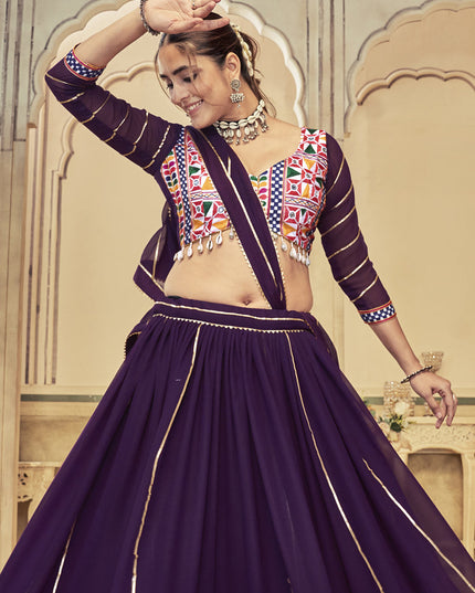 Purple Georgette Gamthi Work Chaniya Choli