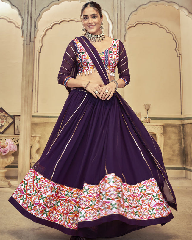 Purple Georgette Gamthi Work Chaniya Choli